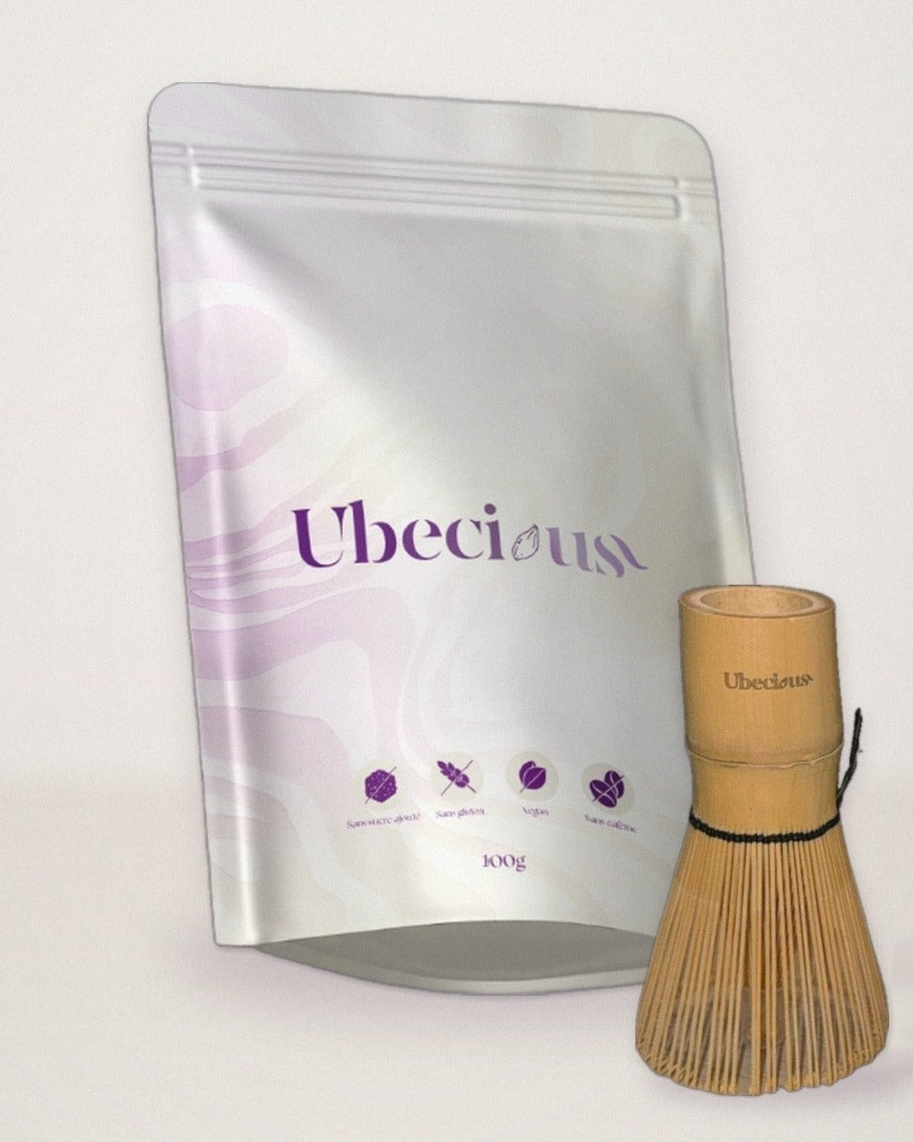 Kit Essentiel Ubecious : sachet de poudre d'ube 100 g et fouet en bambou chasen