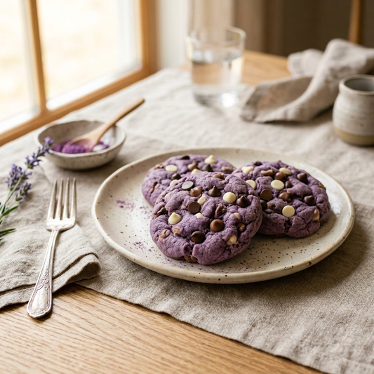 Cookies violets à l'ube aux pépites de trois chocolats
