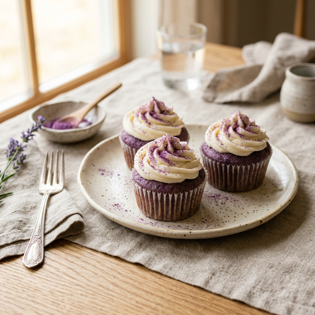 Cupcakes violets à l'ube au glaçage cream cheese