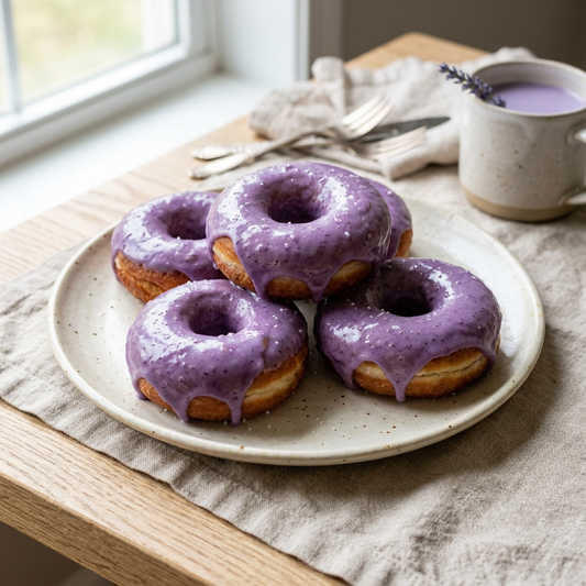 Donuts moelleux au glaçage violet à l'ube