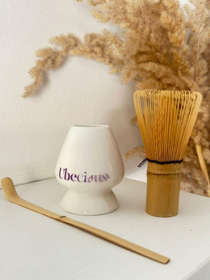 Fouet chasen en bambou, support en céramique Ubecious et cuillère en bambou